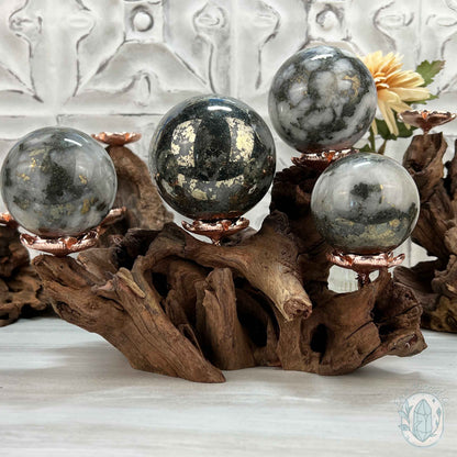4 Rose Gold Flower Blossom Sphere Holder Driftwood Stand