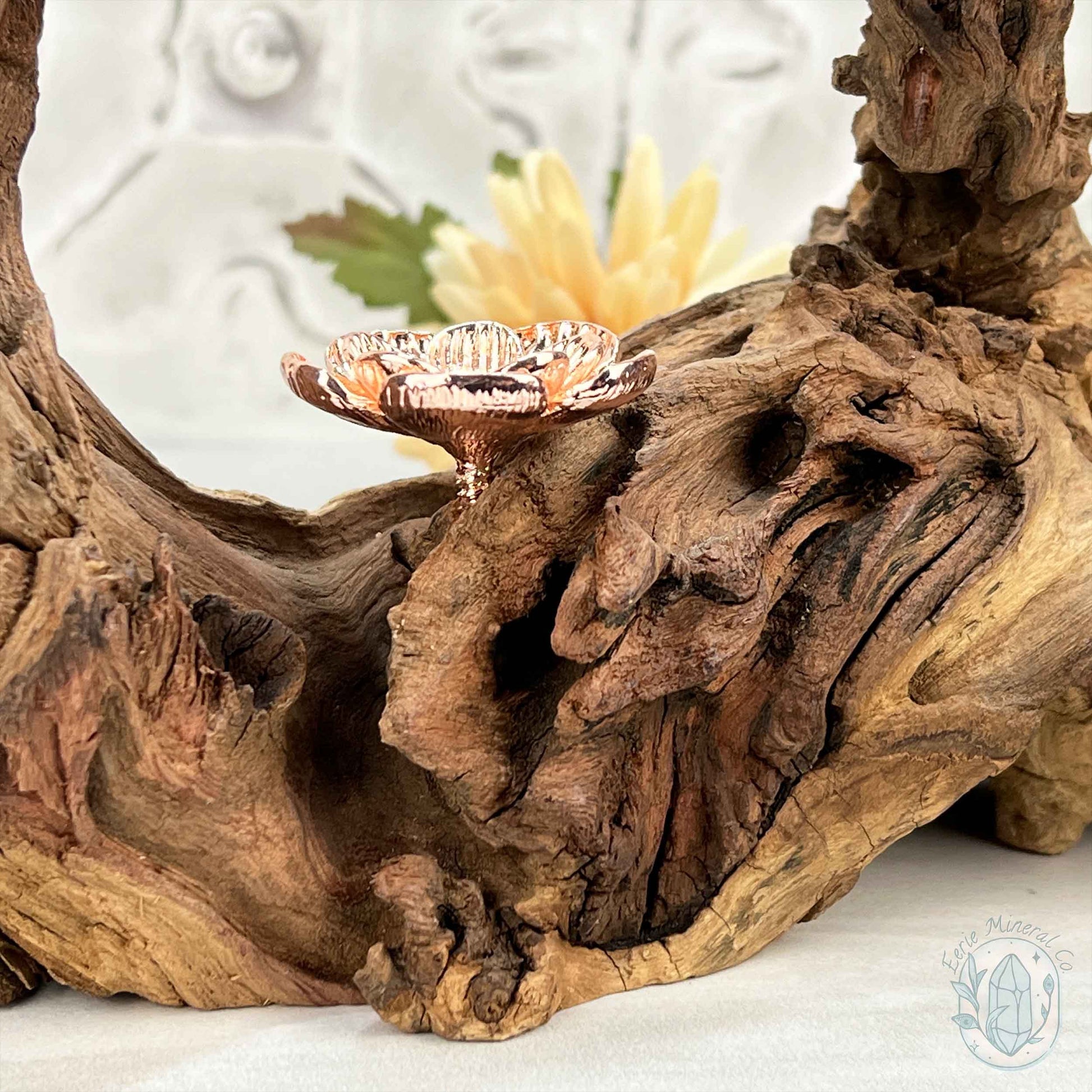 4 Rose Gold Flower Blossom Sphere Holder Driftwood Stand