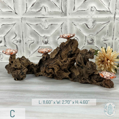 4 Rose Gold Flower Blossom Sphere Holder Driftwood Stand