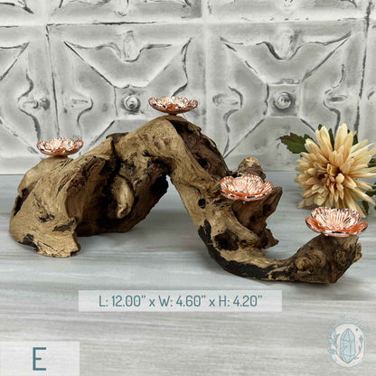 4 Rose Gold Flower Blossom Sphere Holder Driftwood Stand