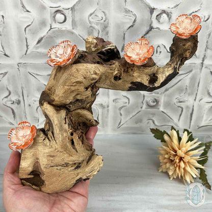 4 Rose Gold Flower Blossom Sphere Holder Driftwood Stand