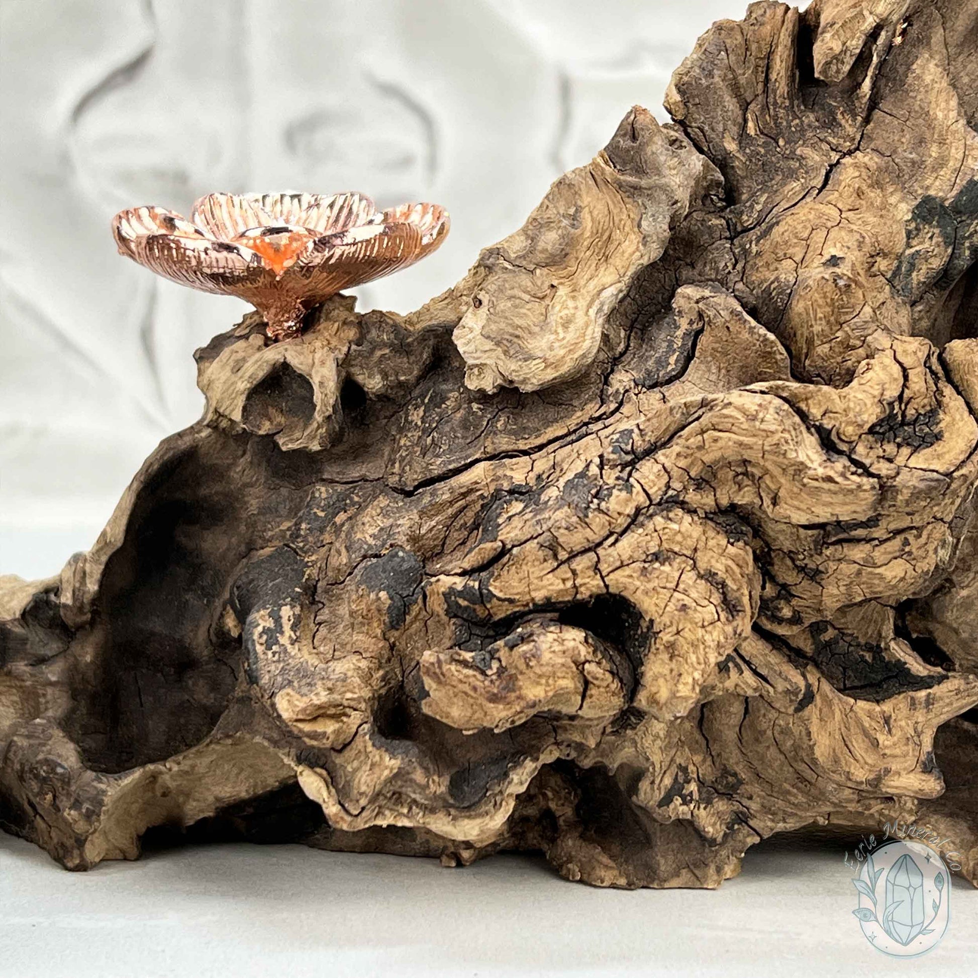 4 Rose Gold Flower Blossom Sphere Holder Driftwood Stand