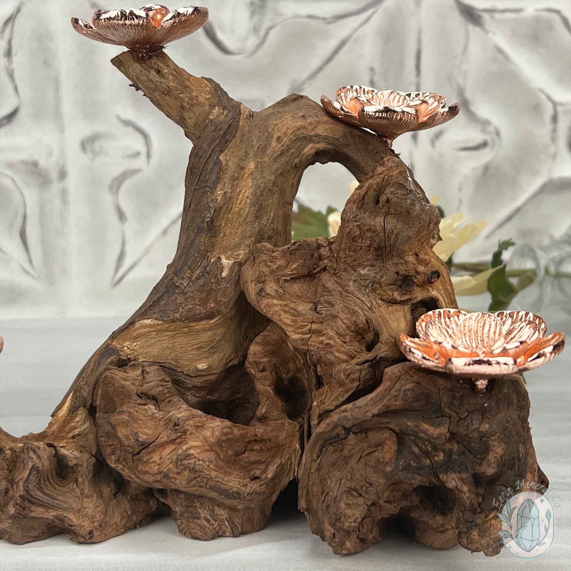 5 Rose Gold Flower Blossom Sphere Holder Driftwood Stands