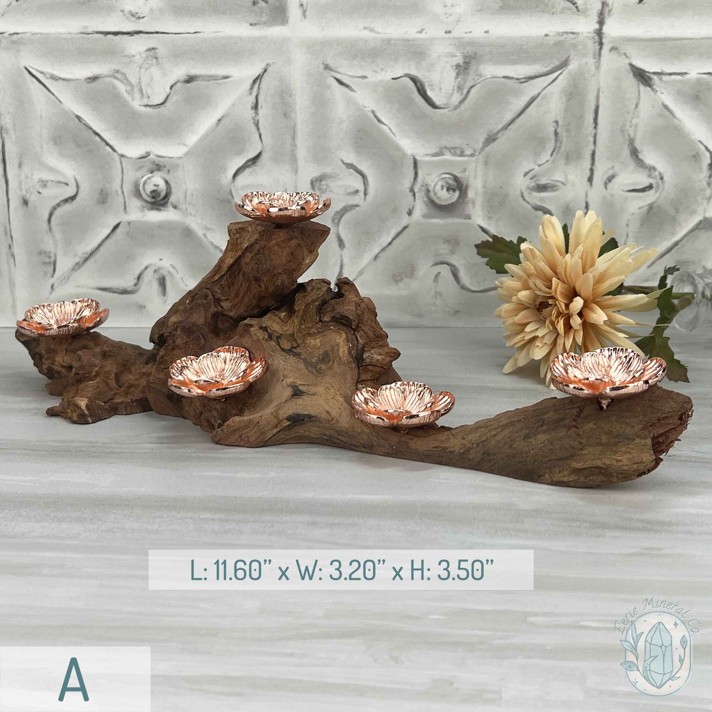 5 Rose Gold Flower Blossom Sphere Holder Driftwood Stands