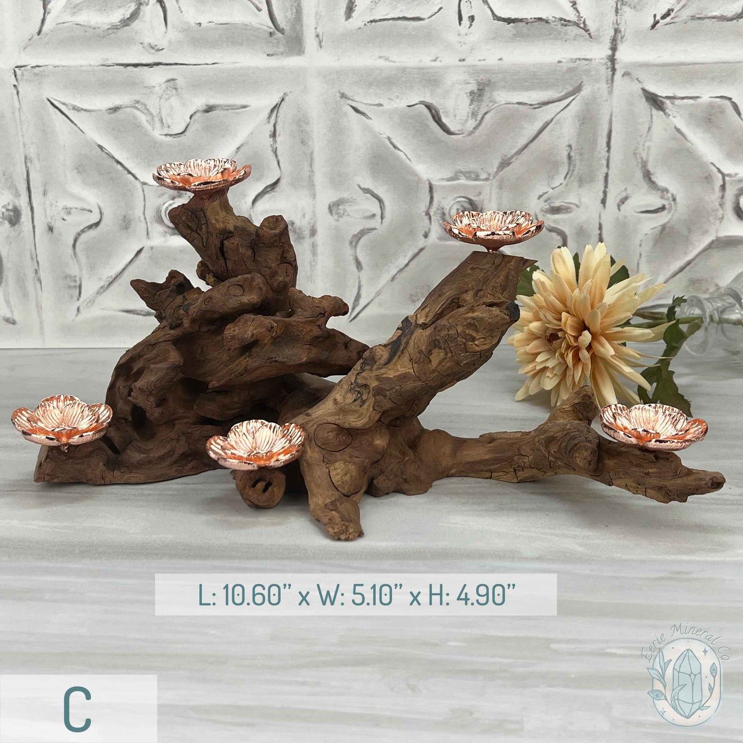 5 Rose Gold Flower Blossom Sphere Holder Driftwood Stands