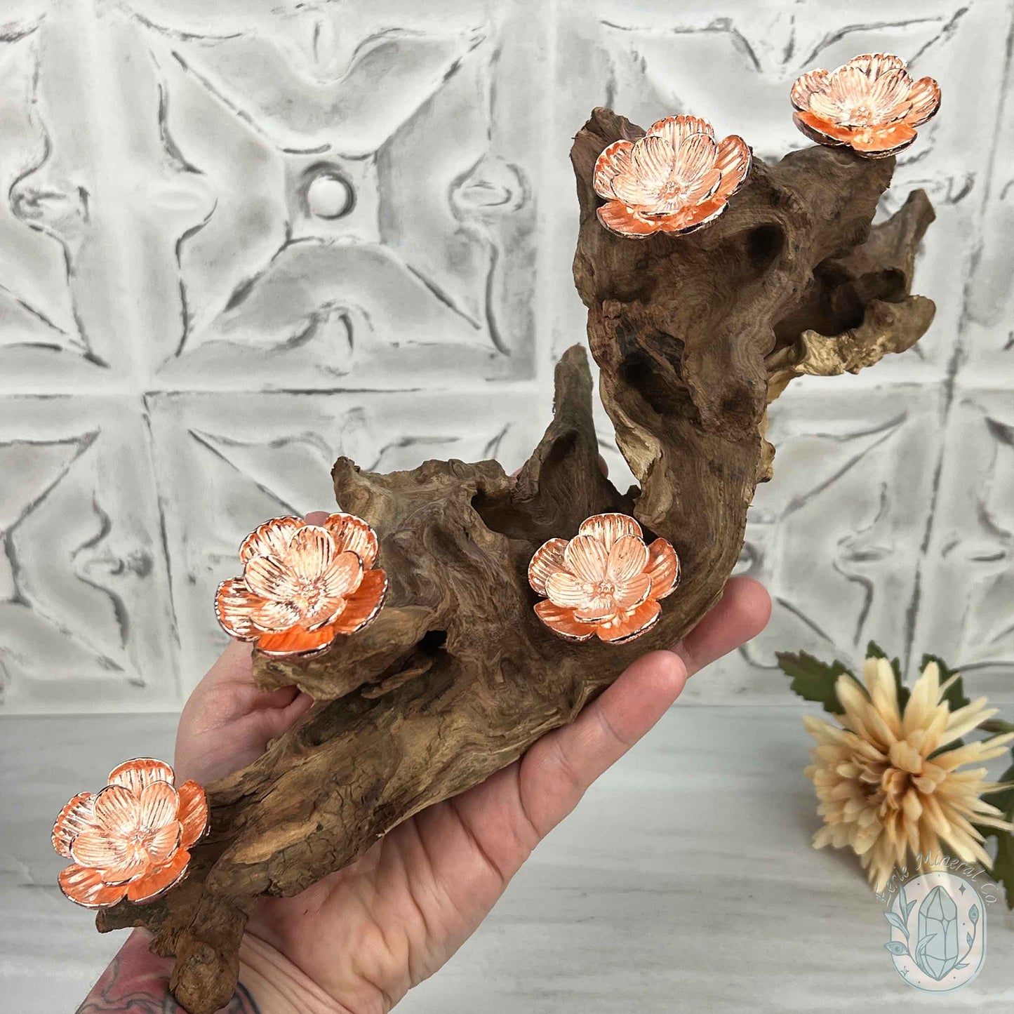 5 Rose Gold Flower Blossom Sphere Holder Driftwood Stands