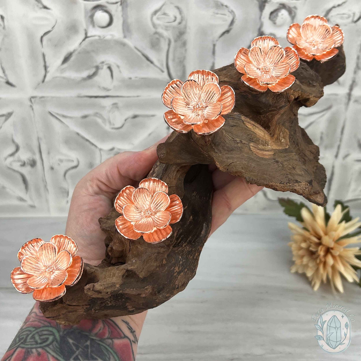 5 Rose Gold Flower Blossom Sphere Holder Driftwood Stands