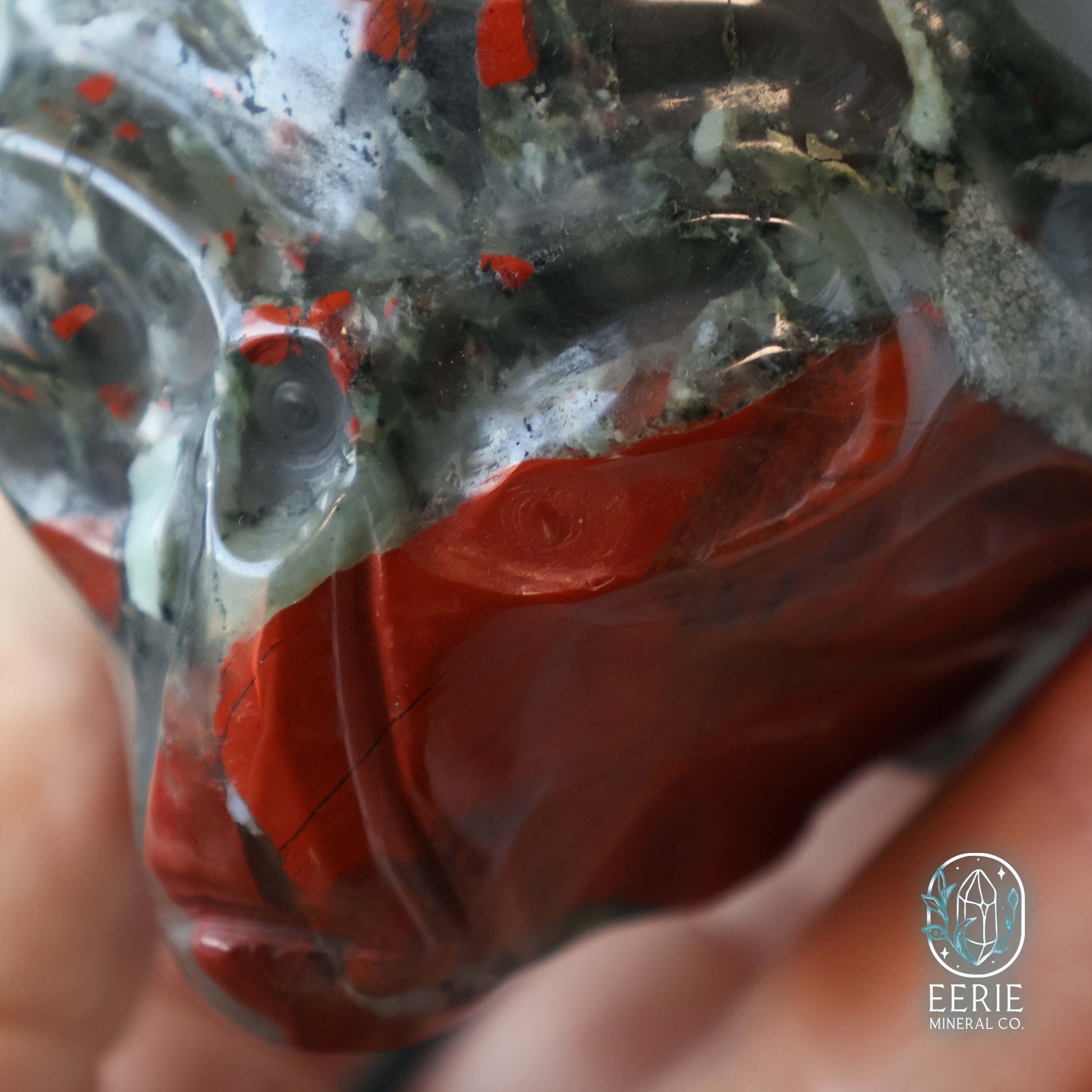 Hand Carved African Bloodstone Alien Head