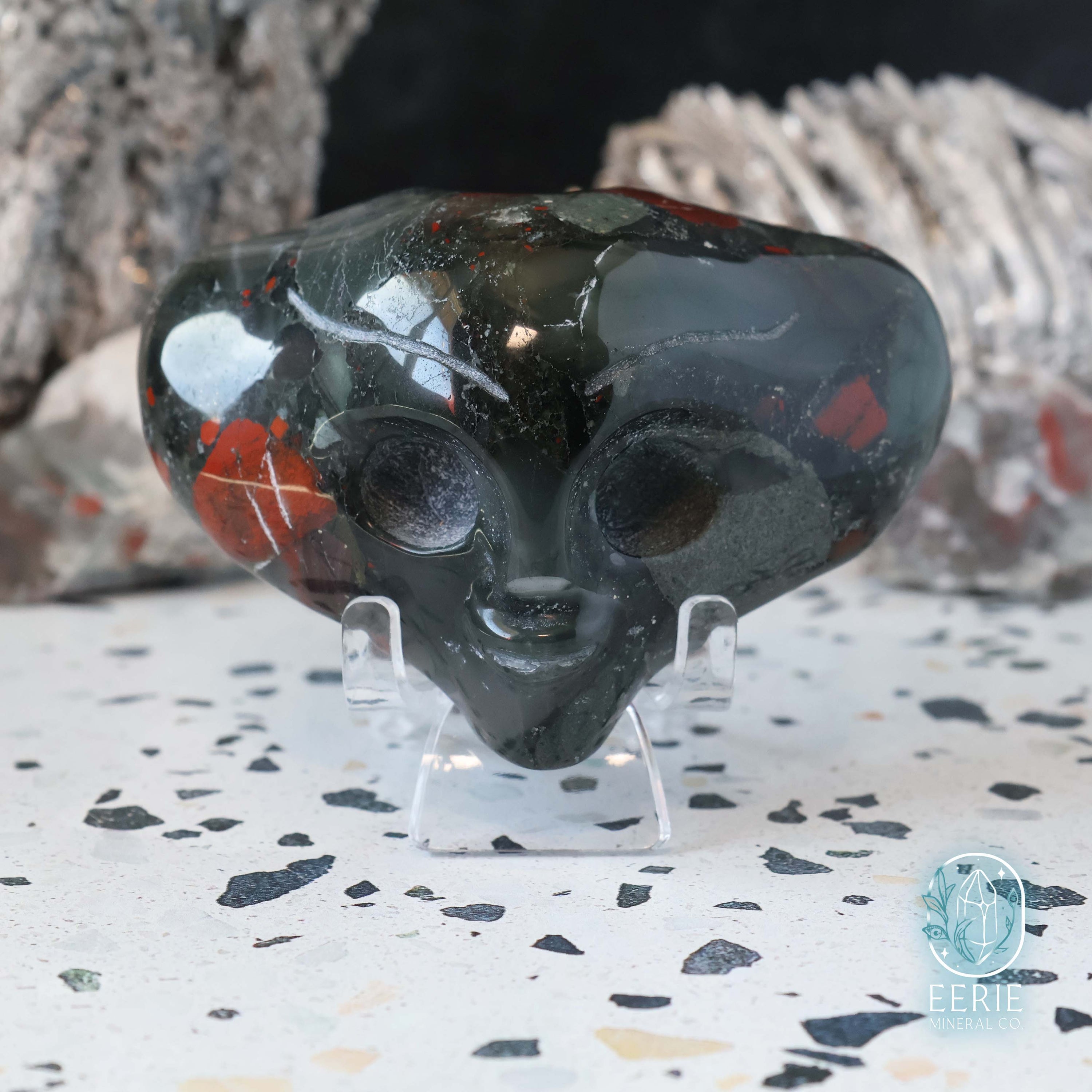 Hand Carved African Bloodstone Alien Head