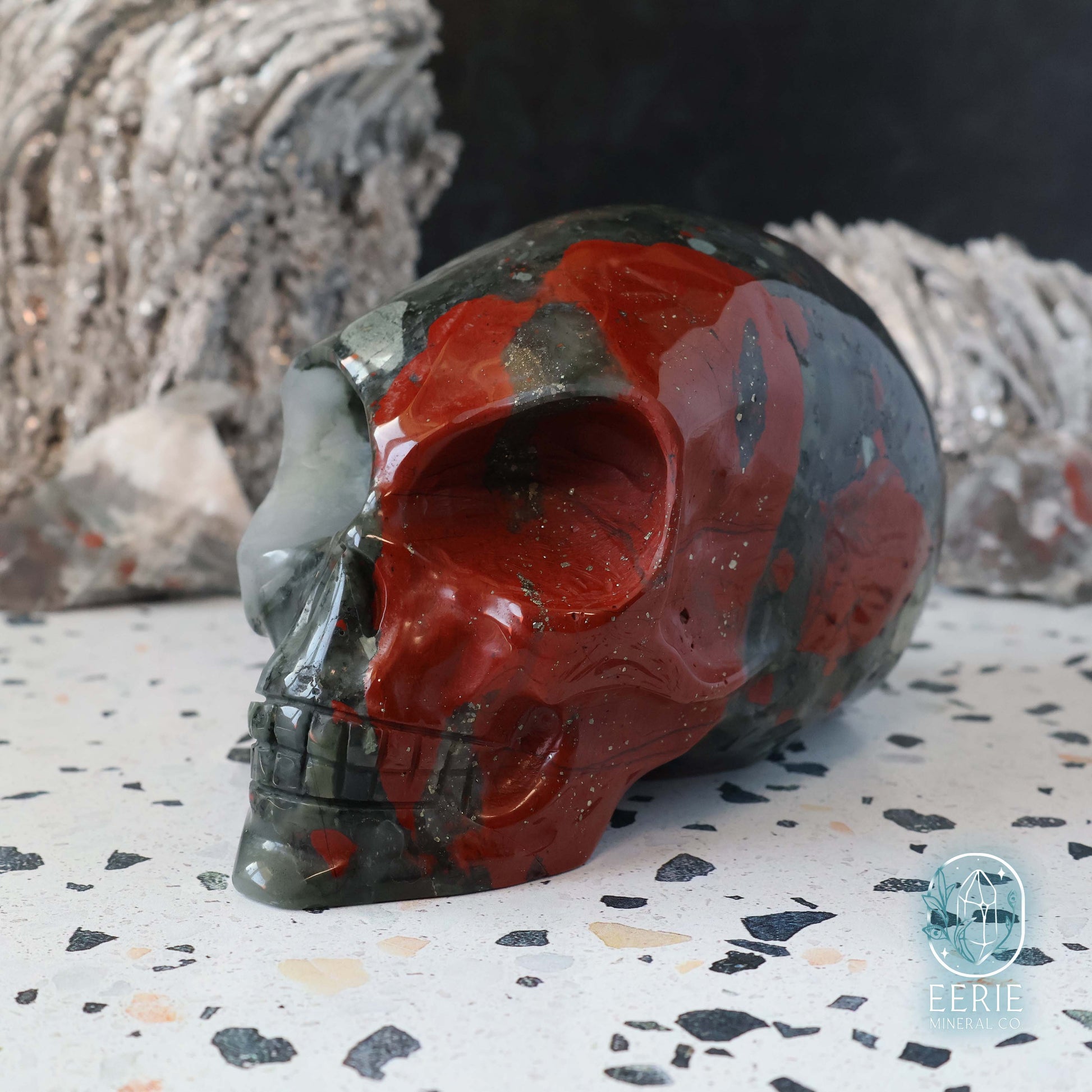 High Quality Hand Carved African Bloodstone Alien Skull