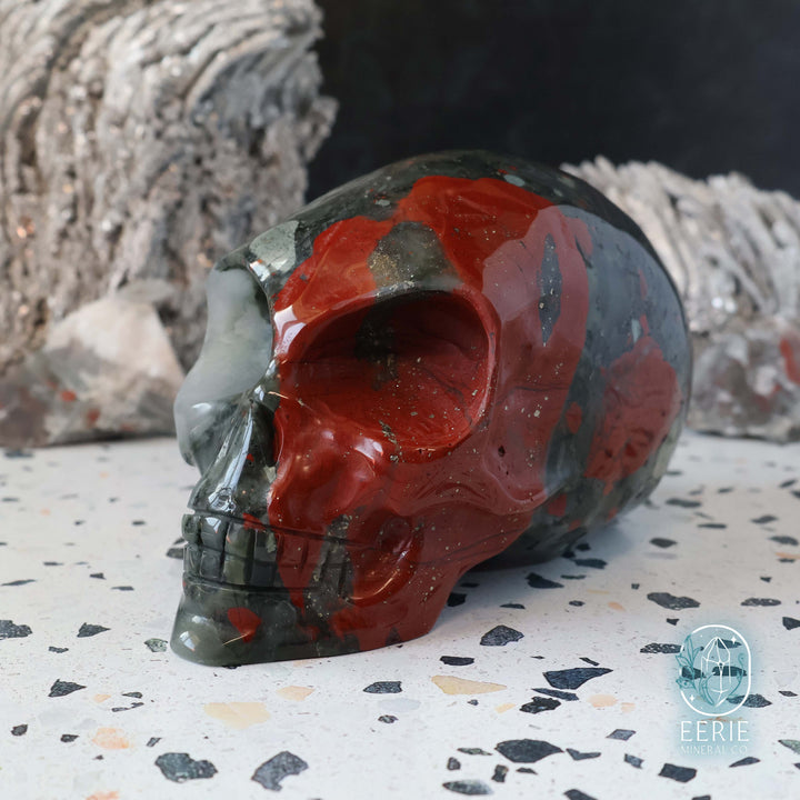 High Quality Hand Carved African Bloodstone Alien Skull