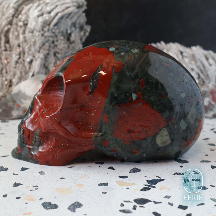 High Quality Hand Carved African Bloodstone Alien Skull