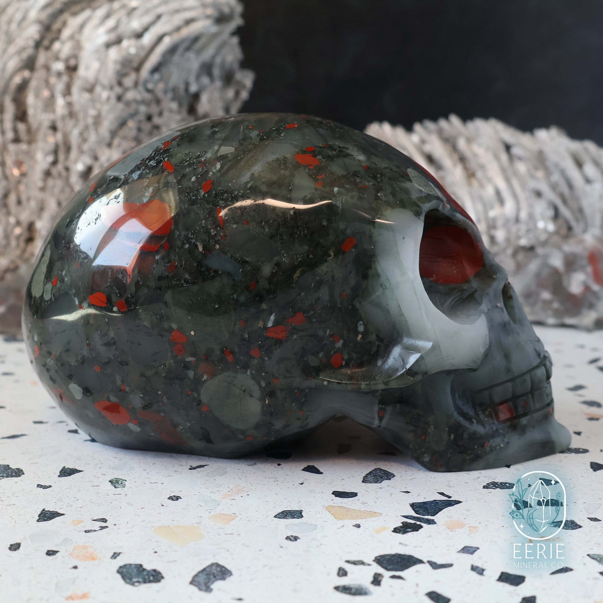 High Quality Hand Carved African Bloodstone Alien Skull