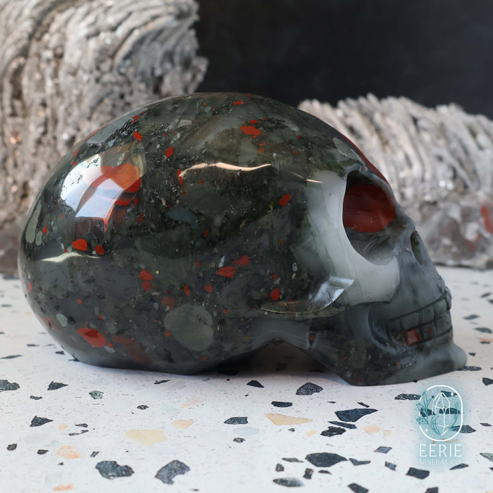 High Quality Hand Carved African Bloodstone Alien Skull