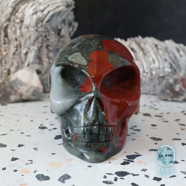 High Quality Hand Carved African Bloodstone Alien Skull