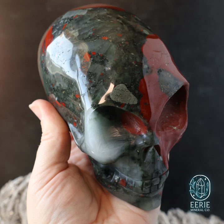 High Quality Hand Carved African Bloodstone Alien Skull