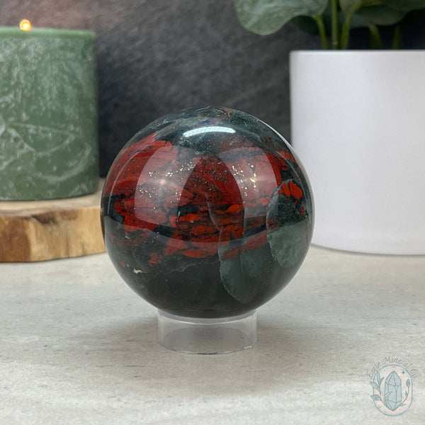 66mm Polished African Bloodstone with Pyrite Sphere