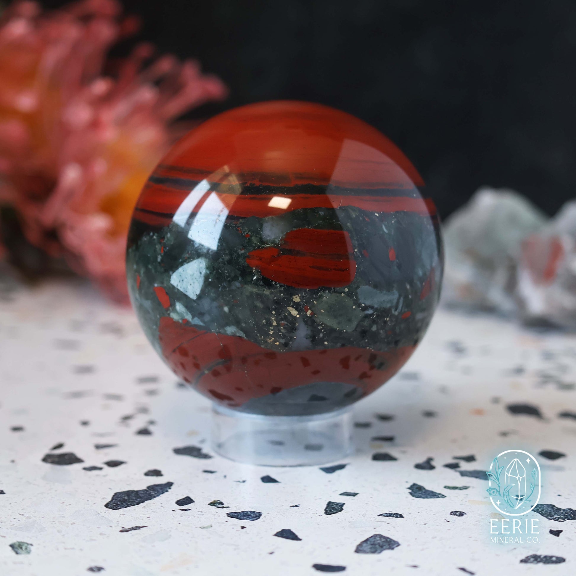 Polished African Bloodstone Sphere With Pyrite