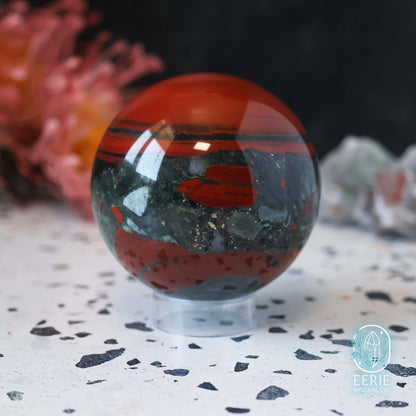 Polished African Bloodstone Sphere With Pyrite