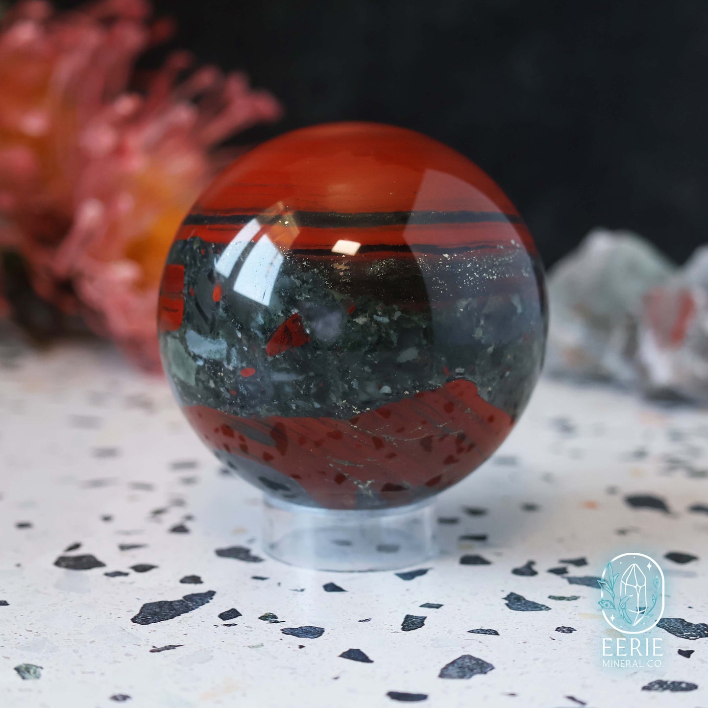 Polished African Bloodstone Sphere With Pyrite