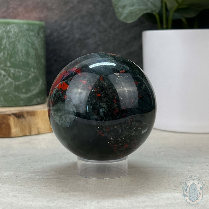 66mm Polished African Bloodstone with Pyrite Sphere