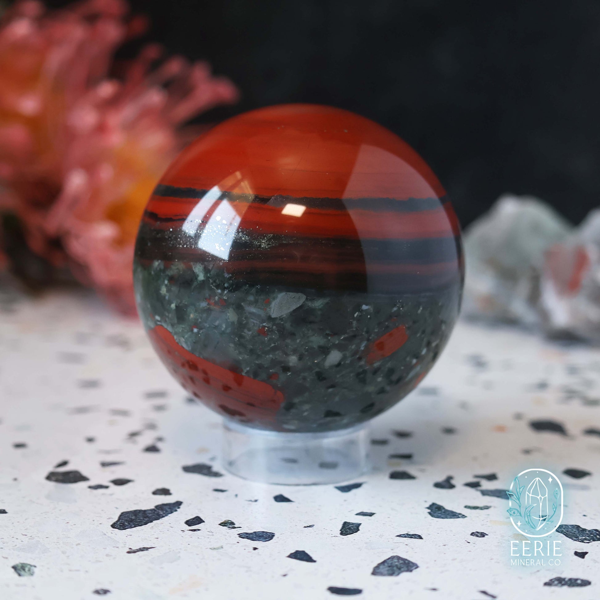 Polished African Bloodstone Sphere With Pyrite