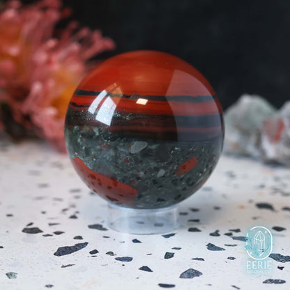 Polished African Bloodstone Sphere With Pyrite