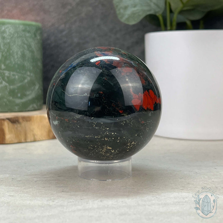 66mm Polished African Bloodstone with Pyrite Sphere