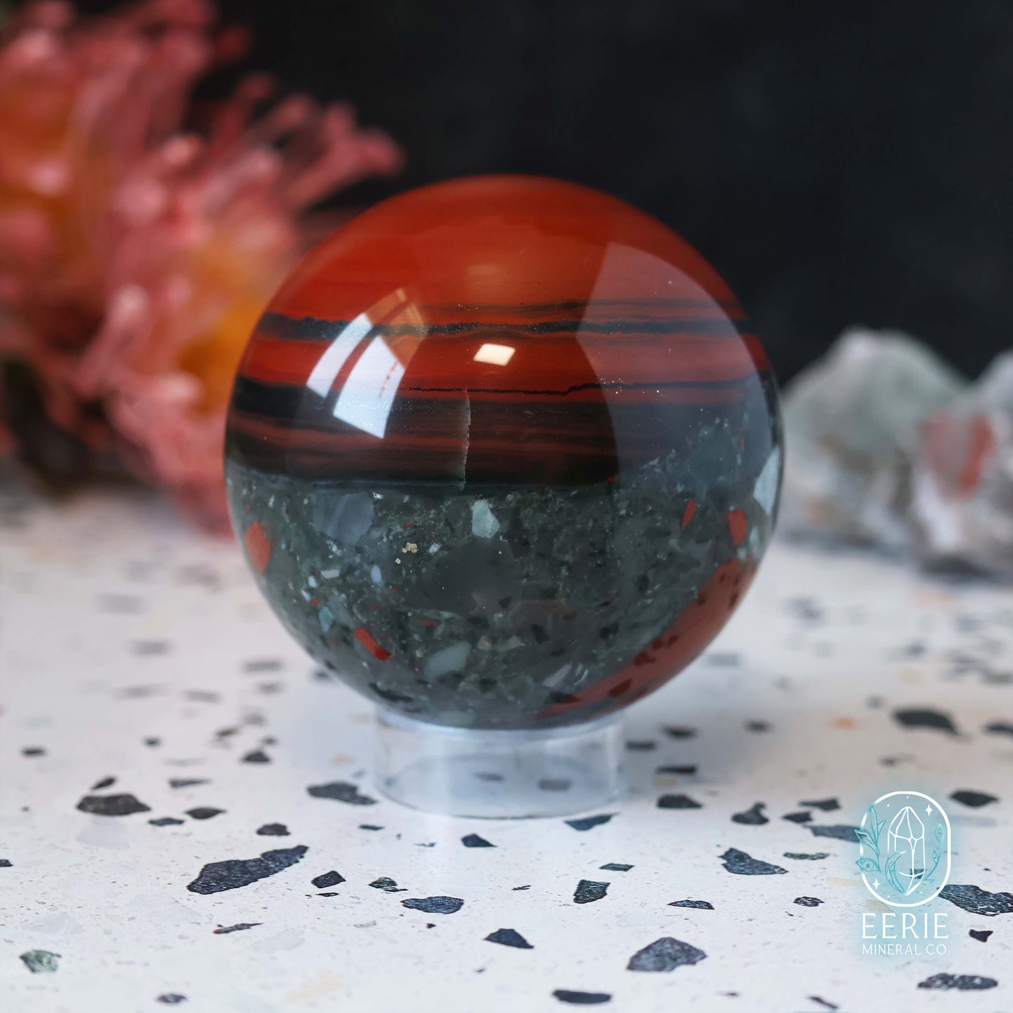 Polished African Bloodstone Sphere With Pyrite