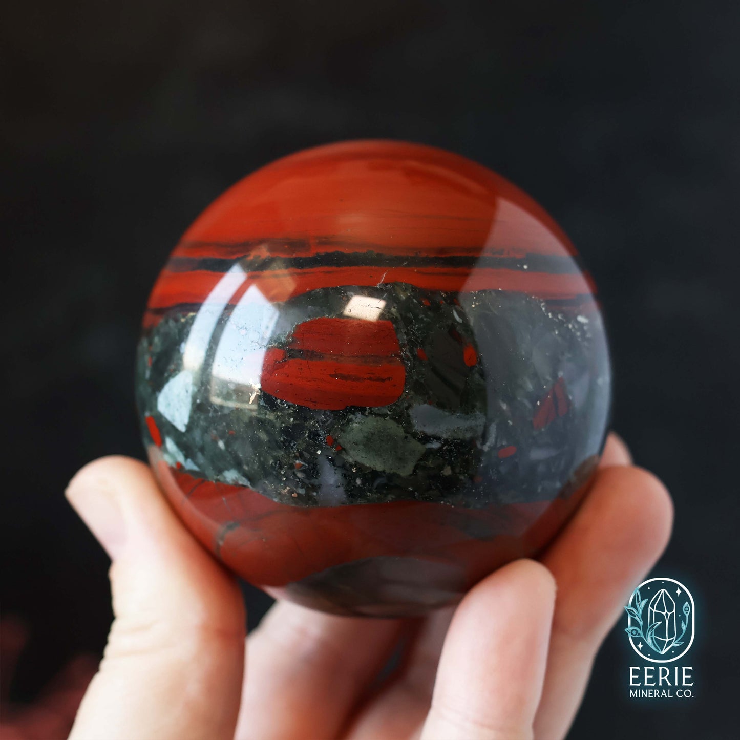 Polished African Bloodstone Sphere With Pyrite