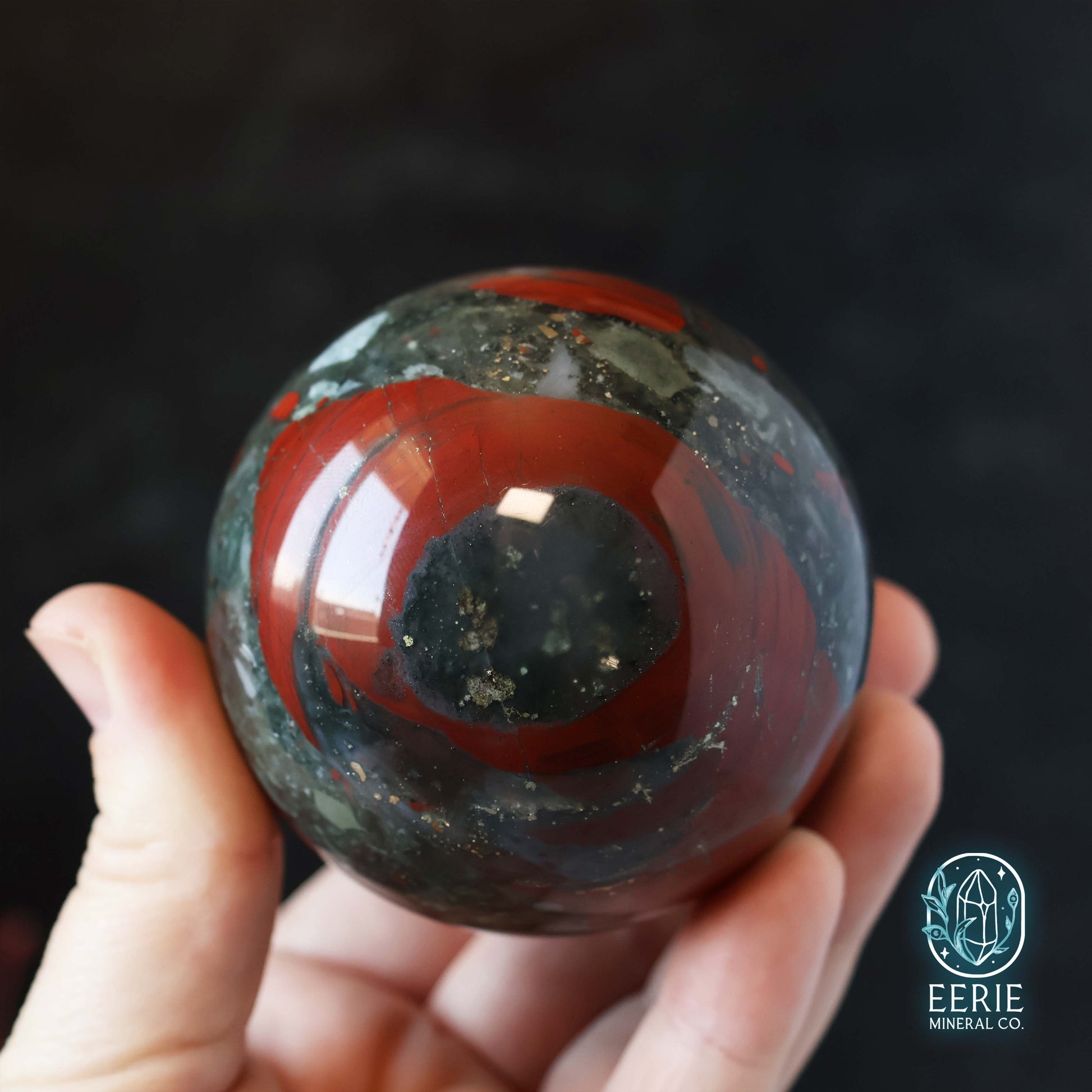 Polished African Bloodstone Sphere With Pyrite