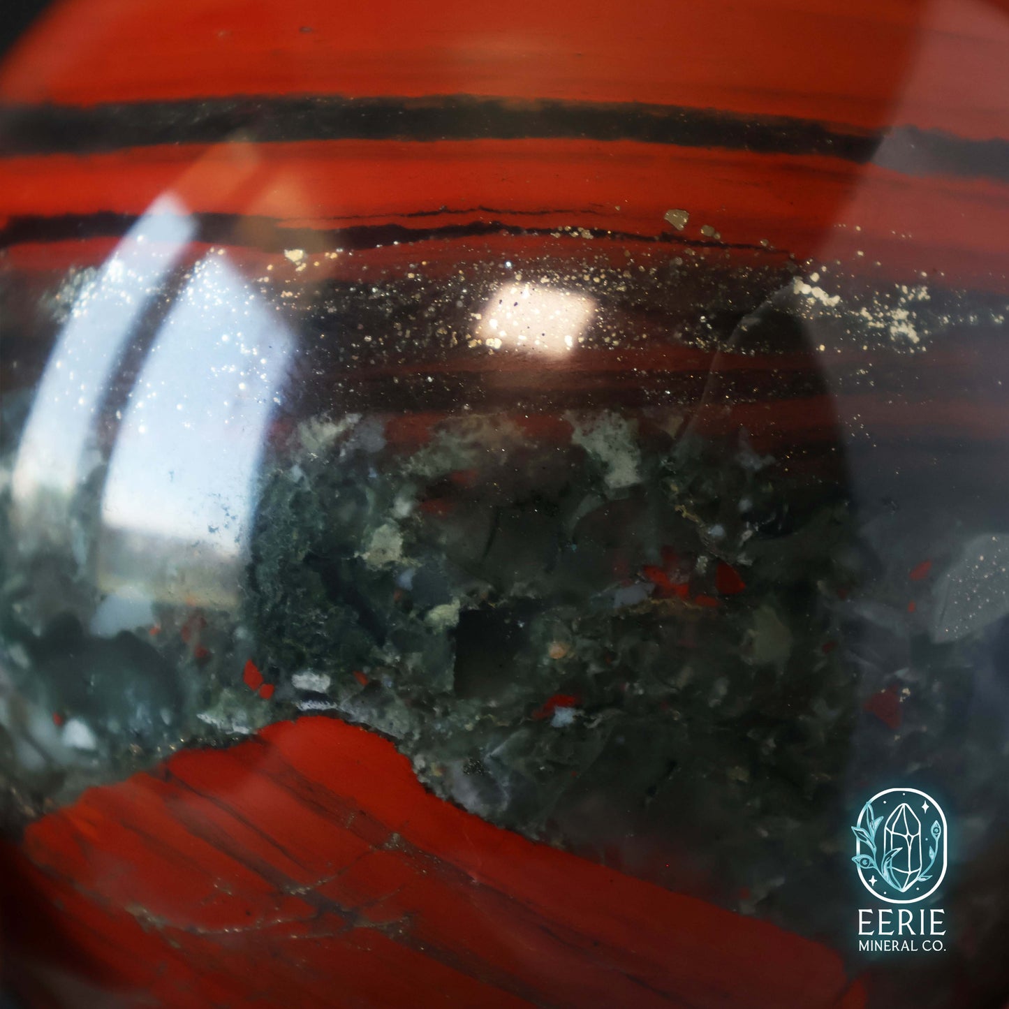 Polished African Bloodstone Sphere With Pyrite