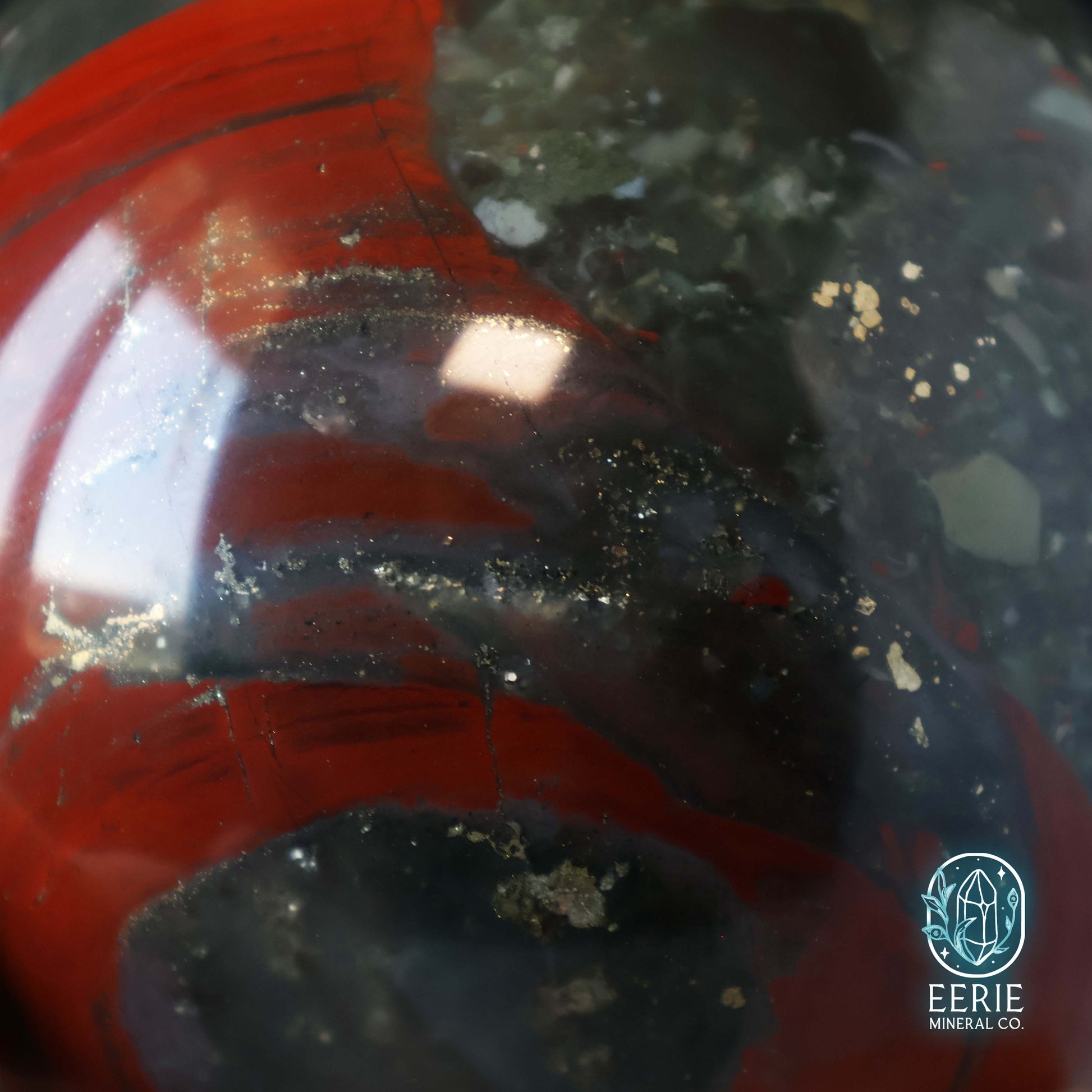 Polished African Bloodstone Sphere With Pyrite
