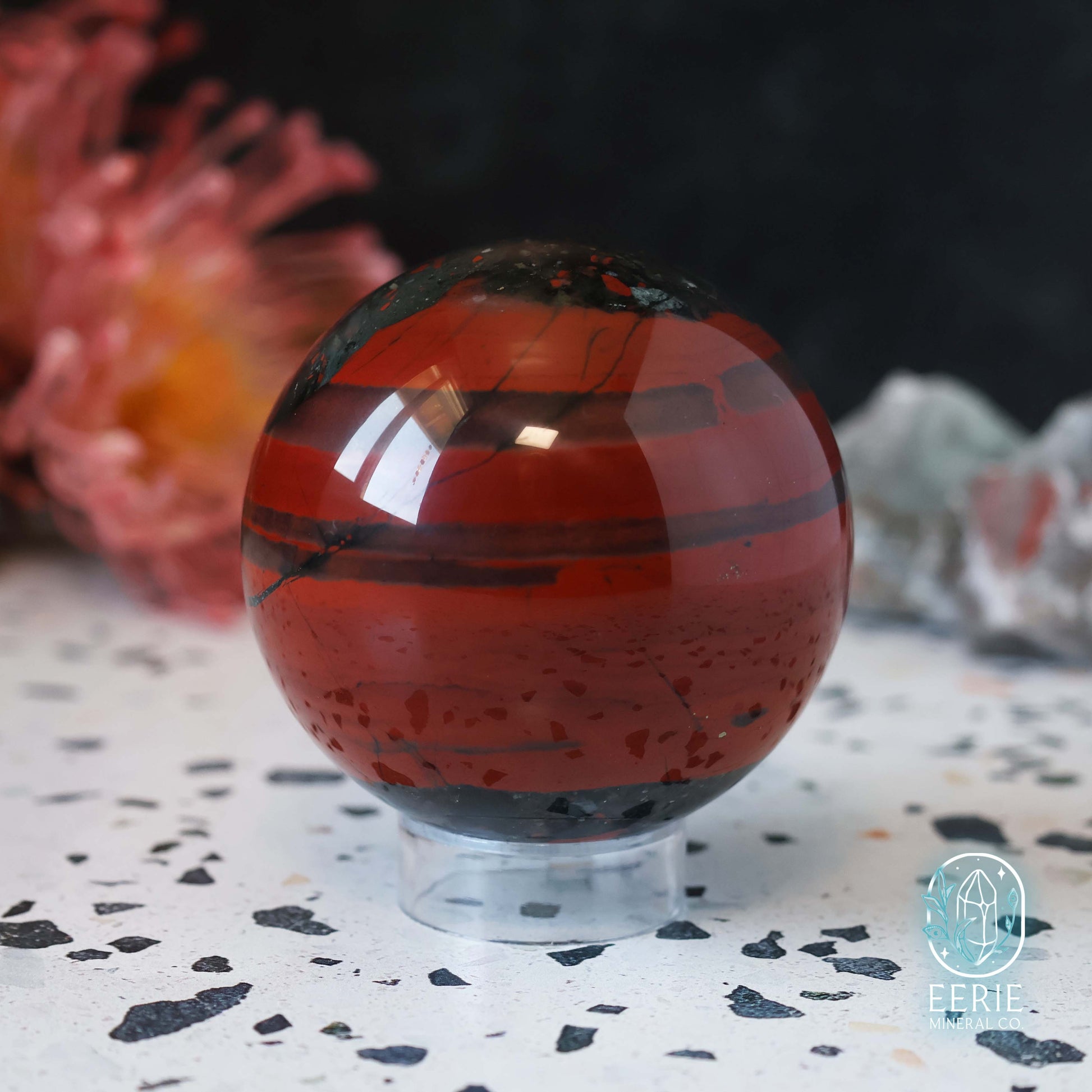 Polished African Bloodstone Sphere With Pyrite