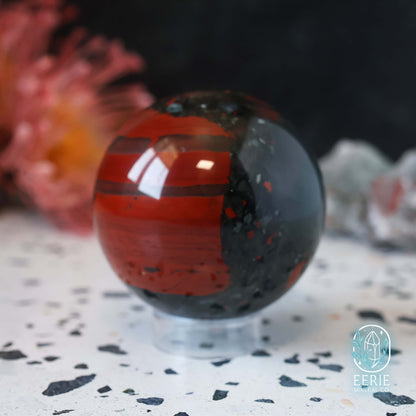 Polished African Bloodstone Sphere With Pyrite