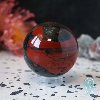 Polished African Bloodstone Sphere With Pyrite