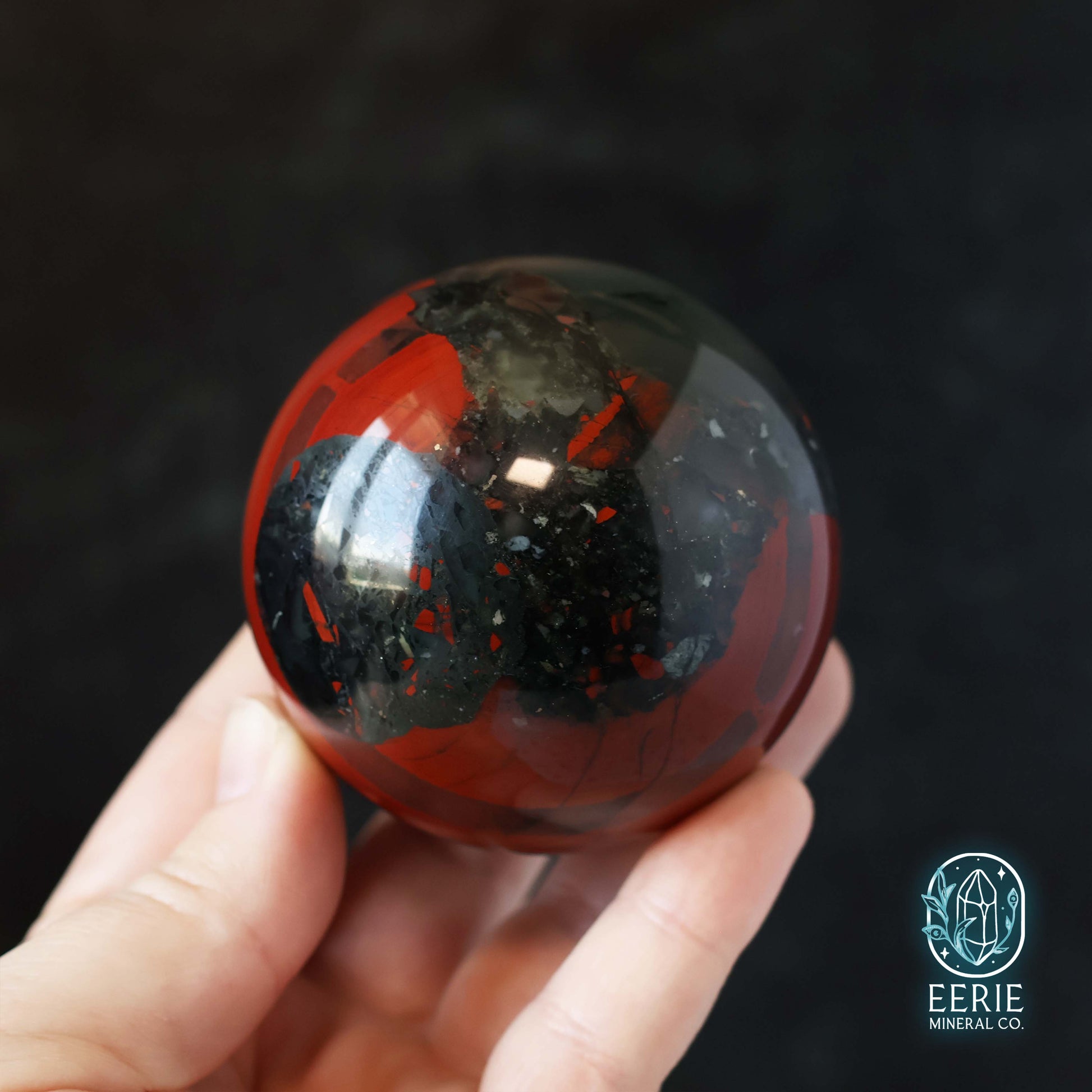 Polished African Bloodstone Sphere With Pyrite