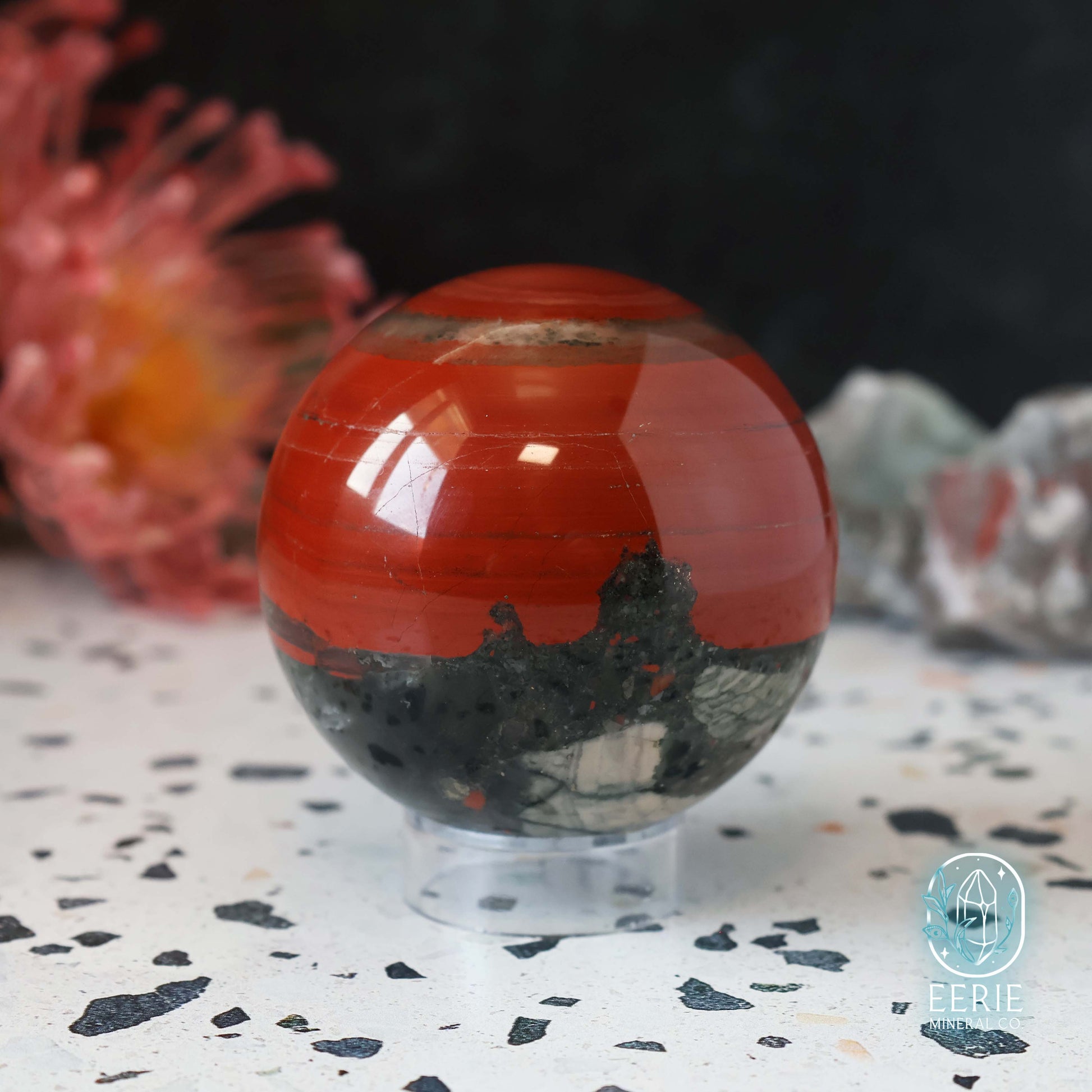 Polished African Bloodstone Sphere With Pyrite