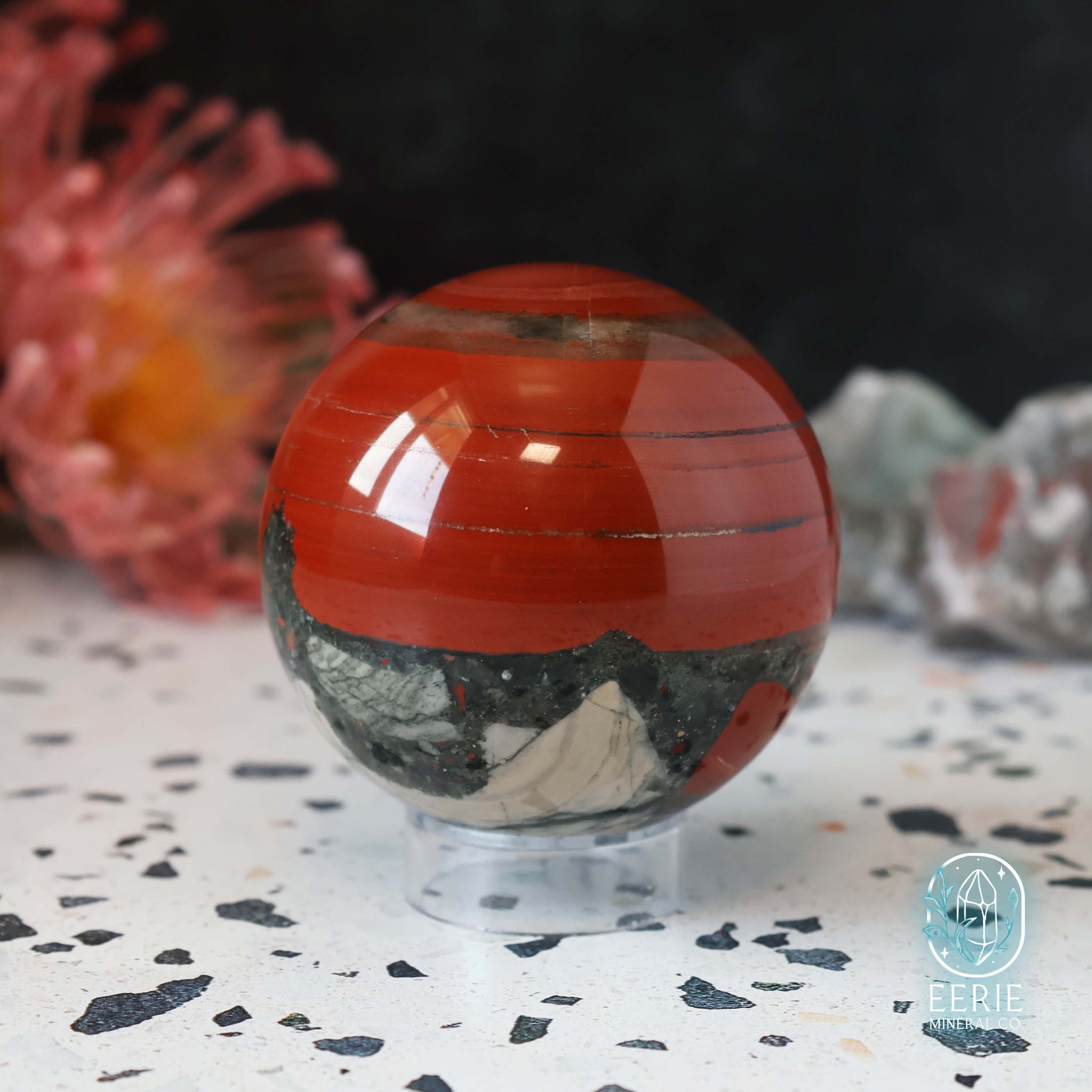 Polished African Bloodstone Sphere With Pyrite