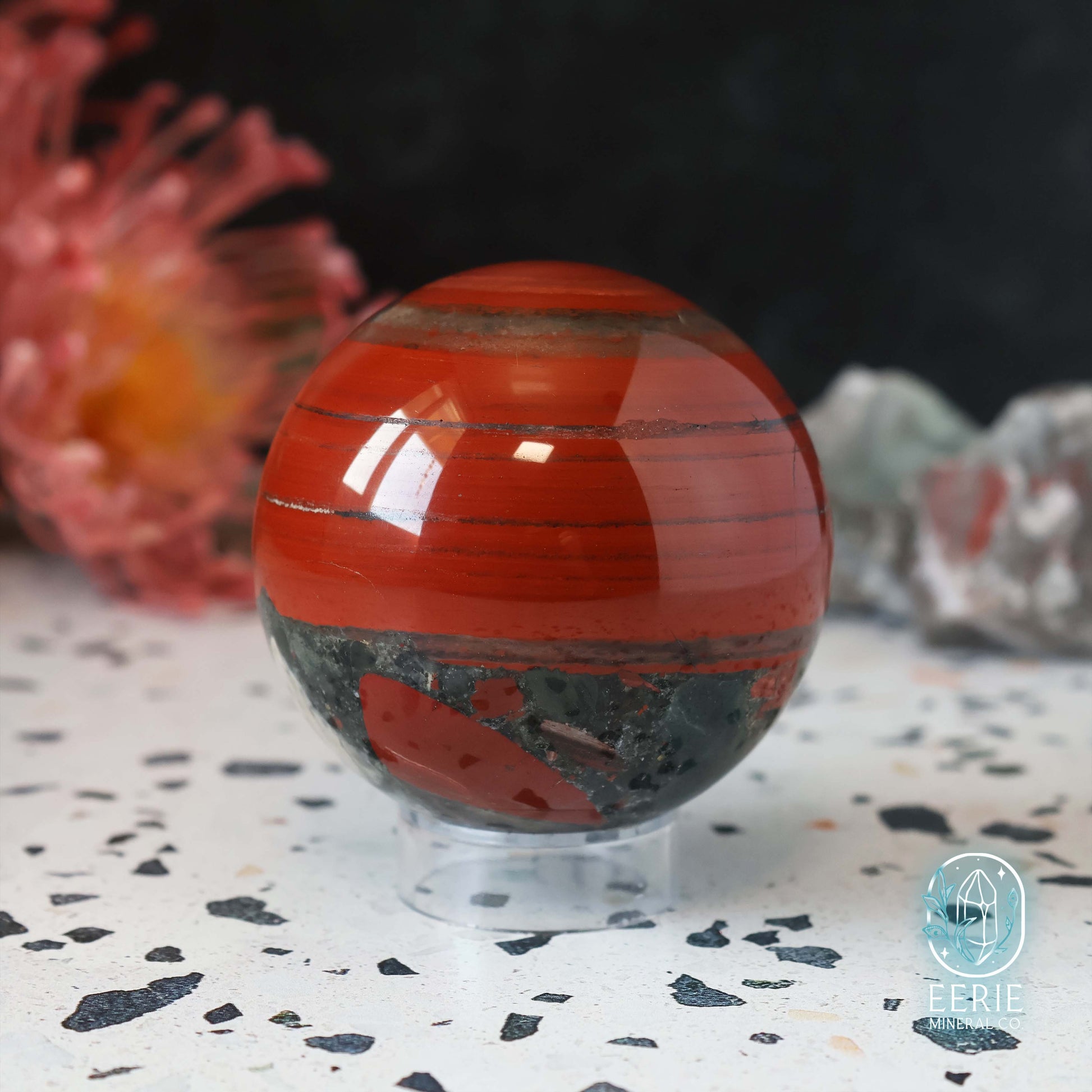 Polished African Bloodstone Sphere With Pyrite