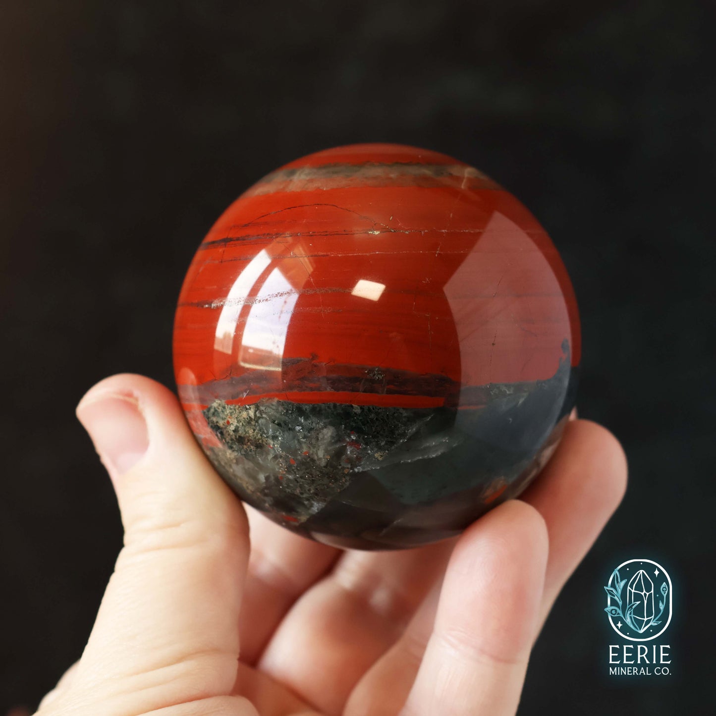 Polished African Bloodstone Sphere With Pyrite