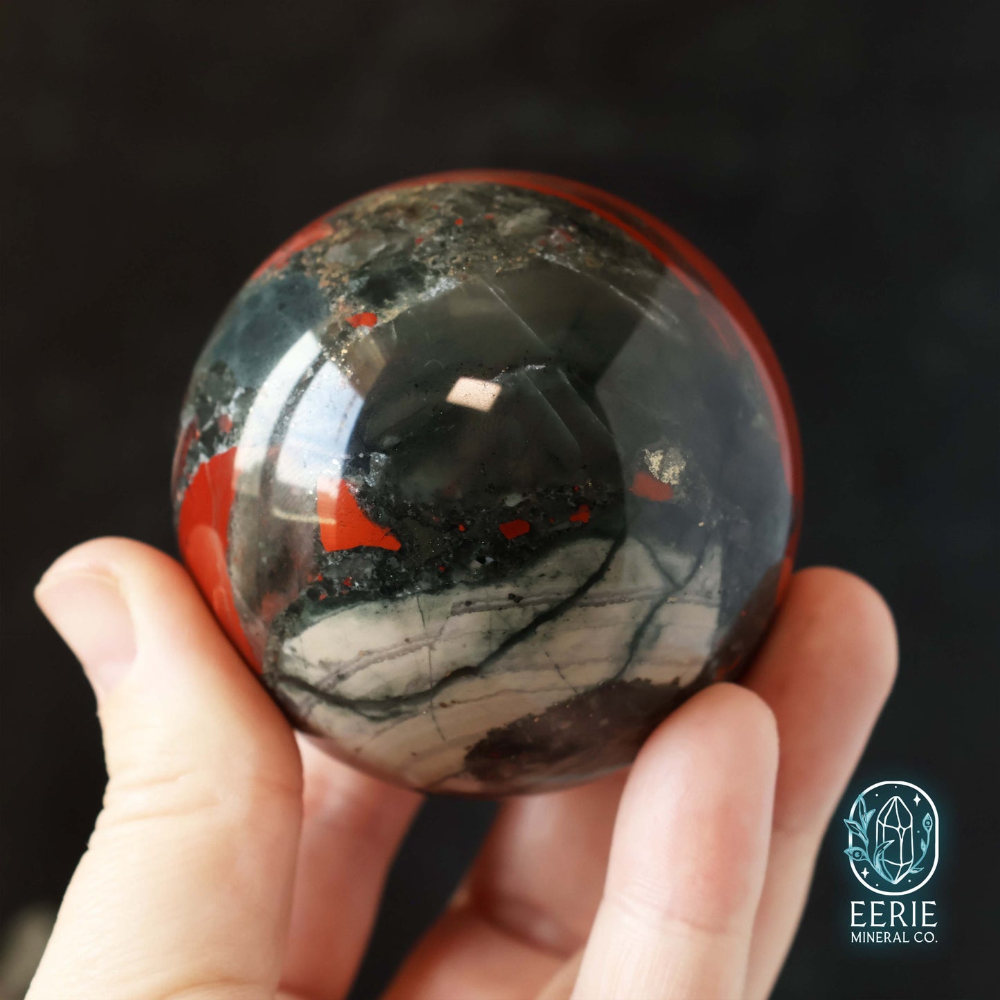 Polished African Bloodstone Sphere With Pyrite