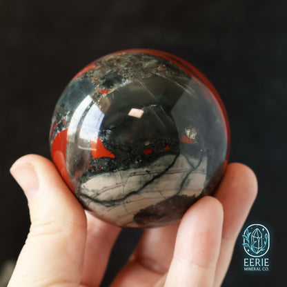 Polished African Bloodstone Sphere With Pyrite