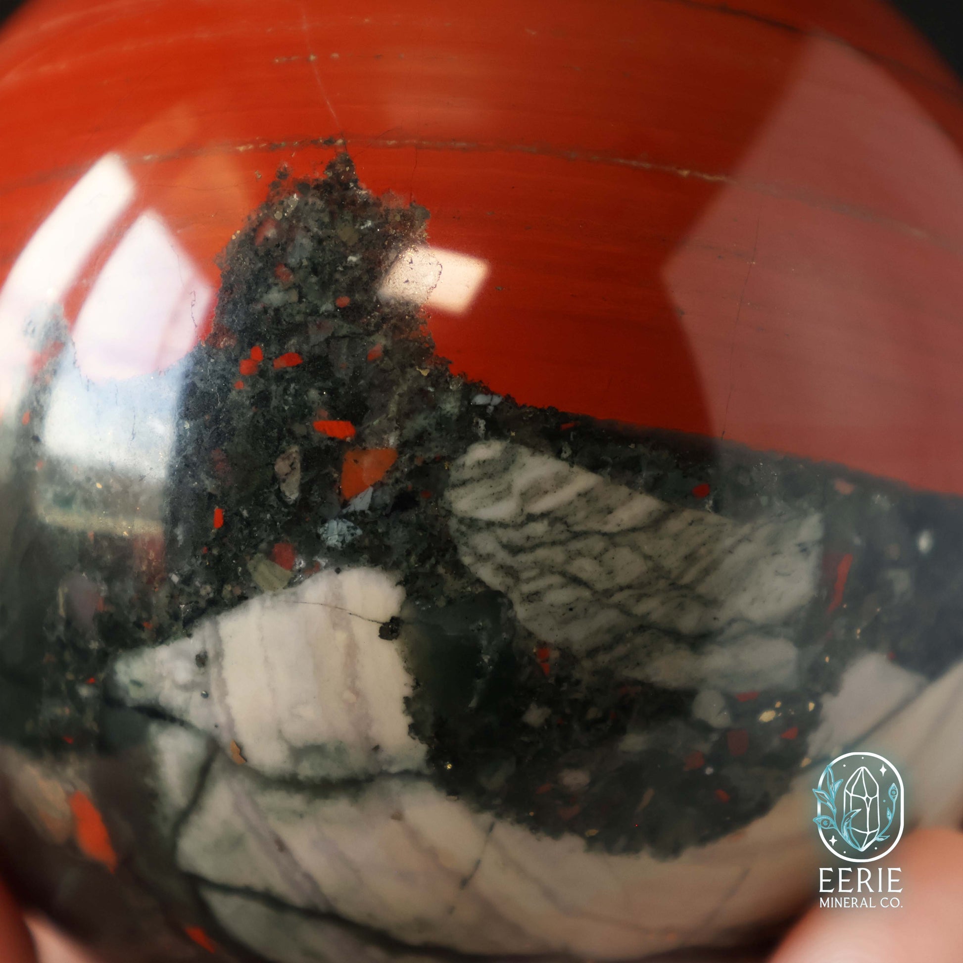 Polished African Bloodstone Sphere With Pyrite
