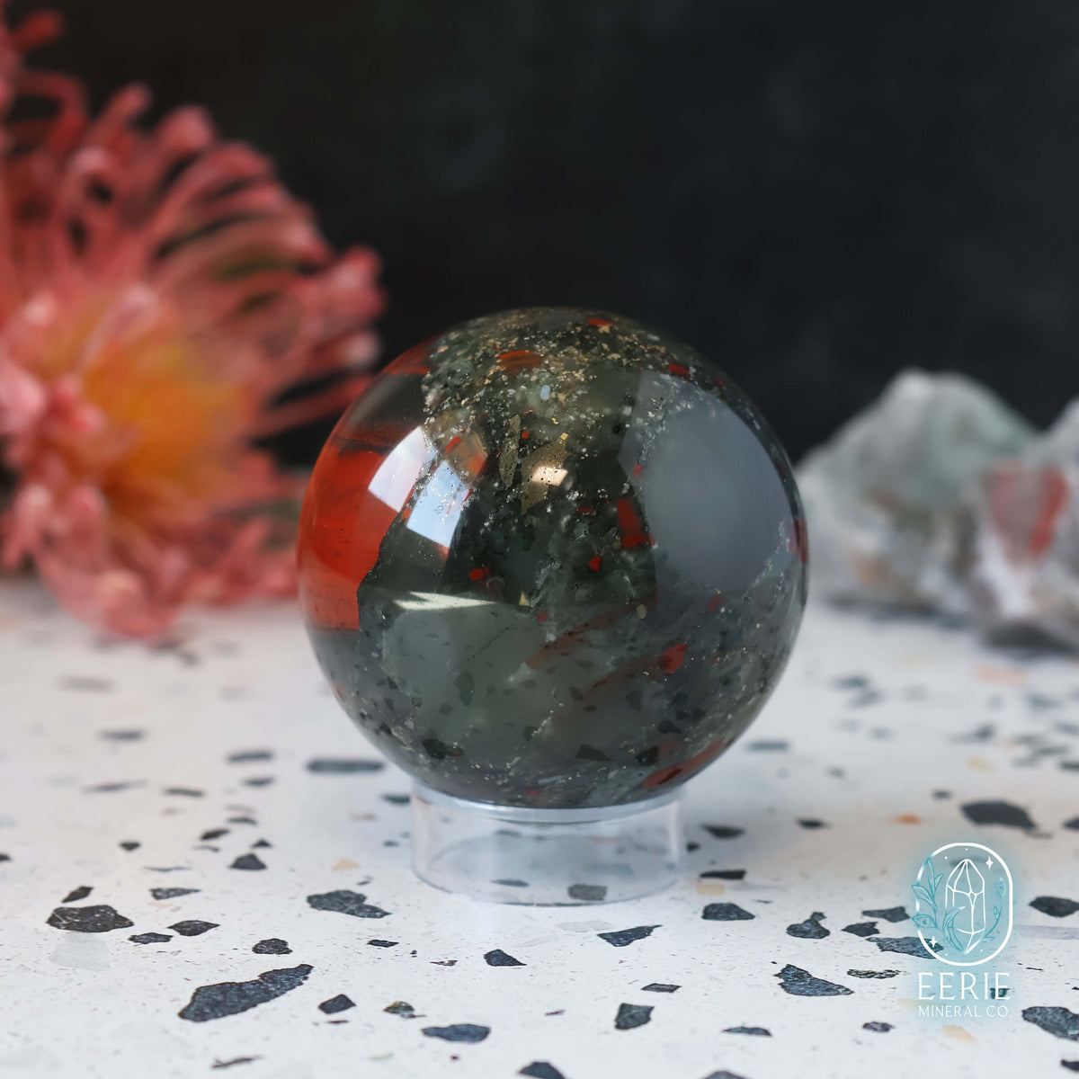 African Bloodstone Sphere With Pyrite