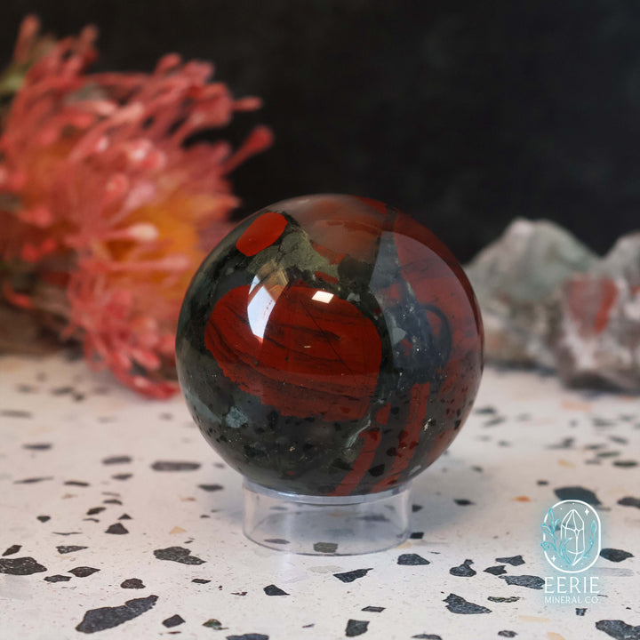 57mm African Bloodstone Sphere With Pyrite