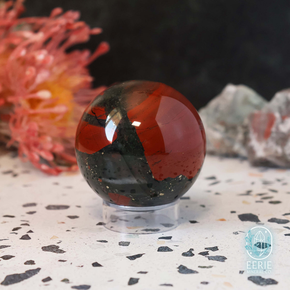 African Bloodstone Sphere With Pyrite
