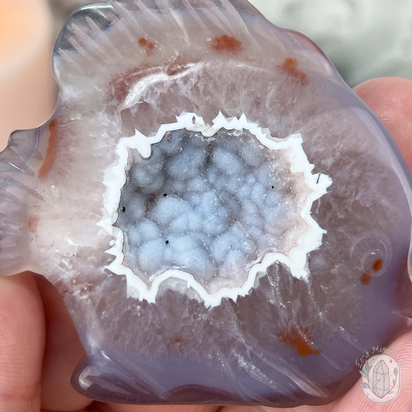 Hand Carved Druzy Agate Fish Carving with Display Stand
