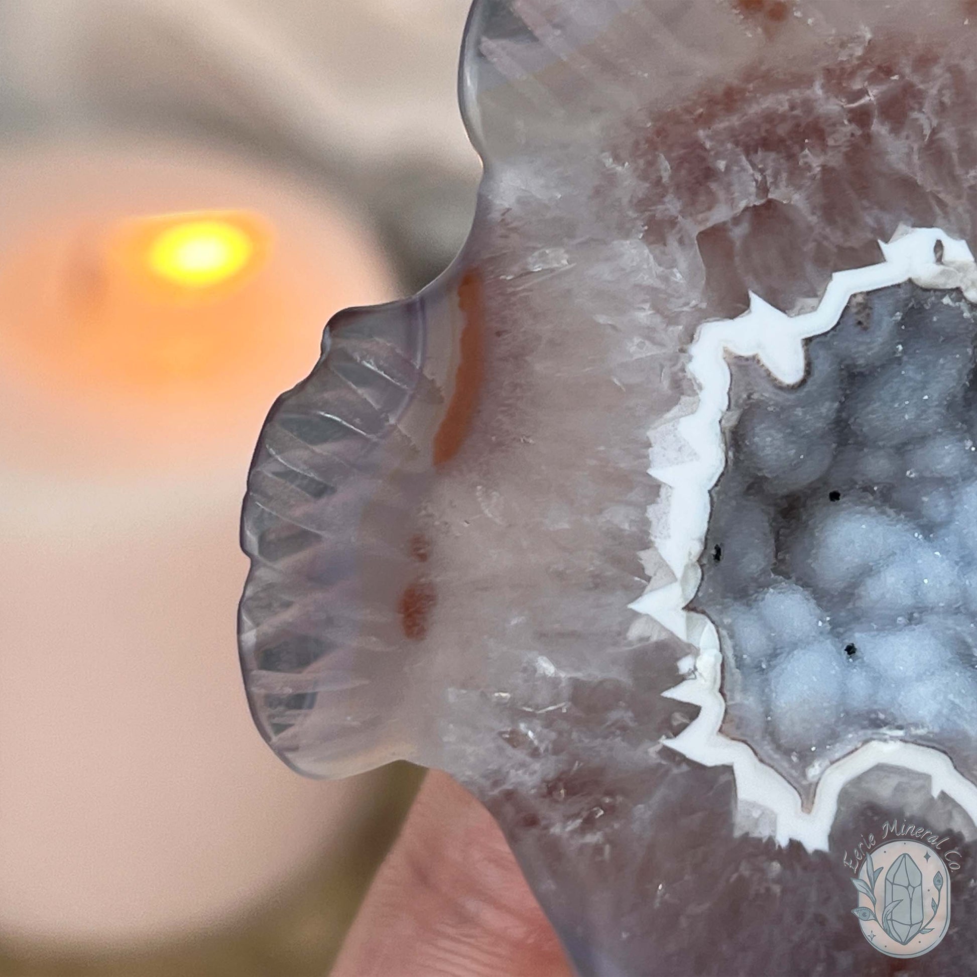 Hand Carved Druzy Agate Fish Carving with Display Stand