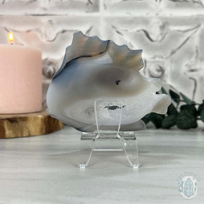 Hand Carved Agate Fish Carving with Display Stand